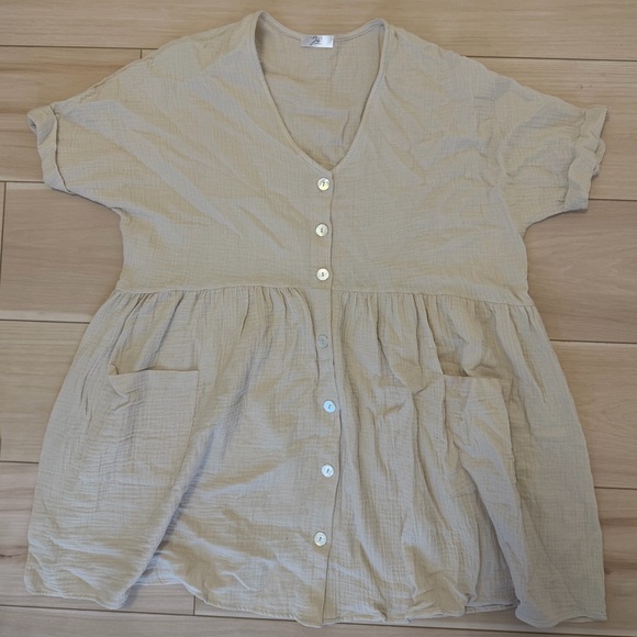Finding July Beige Button-Up Mini Dress - Picture 2 of 6